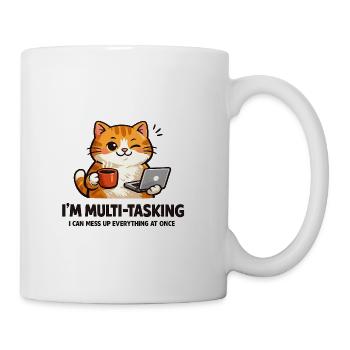 Multitasking Cat Coffee Laptop Tee - Coffee/Tea Mug - white - Right