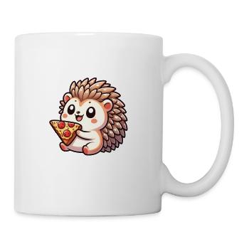 kawaii hedgehog eating pizza - Coffee/Tea Mug - white - Right