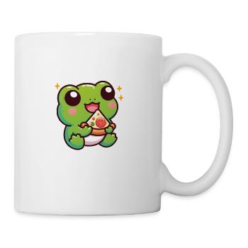 kawaii frog eating pizza - Coffee/Tea Mug - white - Right