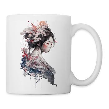 Aesthetic Japanese Art Geisha With Rose - Coffee/Tea Mug - white - Right