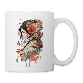 Aesthetic Japanese Art Geisha With Rose - Coffee/Tea Mug - white - Right