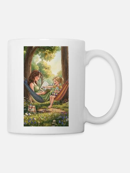 Mother Reading Story in the Hammock - Coffee/Tea Mug - white