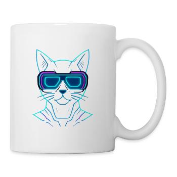 Neon Cat in VR Goggles - Coffee/Tea Mug - white - Right