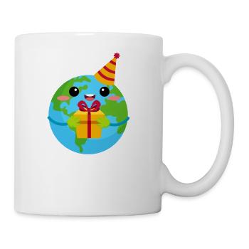 Happy Earth Day Planet Earth With Gift Box - Coffee/Tea Mug - white - Right