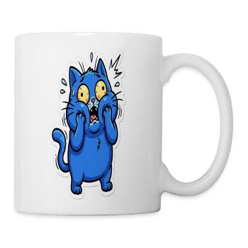 Freaked Out Cat | Funny Scared Blue Cat Panic Cart - Coffee/Tea Mug - white - Right
