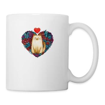 Cute Heart Doodle Art Love Word White cat lover - Coffee/Tea Mug - white - Right