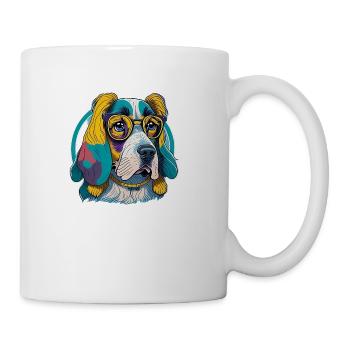 A Cute basset hound dog wears round eyeglasses - Coffee/Tea Mug - white - Right