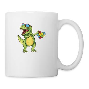 Dabbing T Rex Puzzle Piece Dinosaur Support Autism - Coffee/Tea Mug - white - Right
