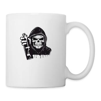Skull with spray can black and white drawing - Coffee/Tea Mug - white - Right