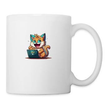 Cat tech, cat using laptop ,cat sticker - Coffee/Tea Mug - white - Right