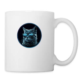 Cool blue Cat with Sunglasses - Coffee/Tea Mug - white - Right