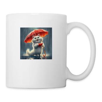 Cat with an umbrella in the rain - Coffee/Tea Mug - white - Right