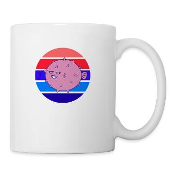 Kawaii Cute Grinning Pufferfish Vintage Sun - Coffee/Tea Mug - white - Right
