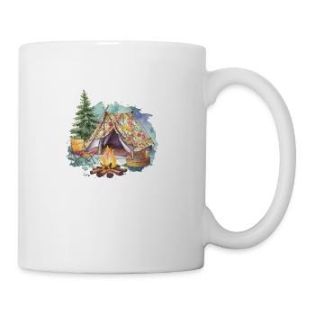 A watercolor camping with a campfire - Coffee/Tea Mug - white - Right