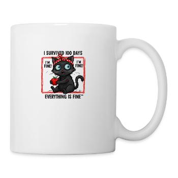 Black Cat Survived 100 Days - Coffee/Tea Mug - white - Right