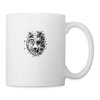 Wolf with flowers coming out of its fir - Coffee/Tea Mug - white - Right