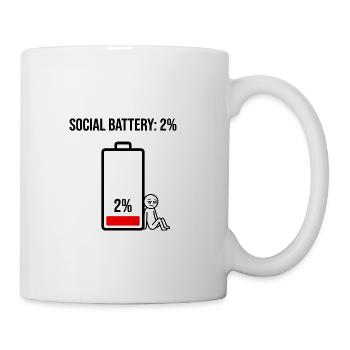Social Battery: 2% - Humorous & Relatable  - Coffee/Tea Mug - white - Right