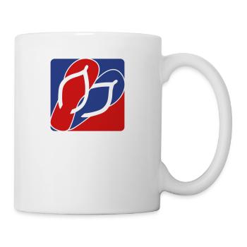 red blue logo 2 shoes couple flip flops sandals fe - Coffee/Tea Mug - white - Right