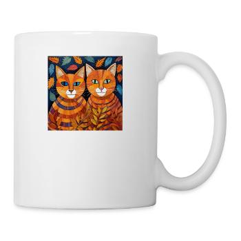 pair of orange tabby cats with fall leaves - Coffee/Tea Mug - white - Right