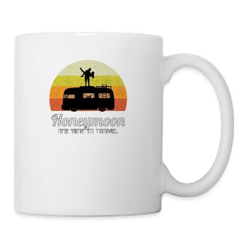 Guy carry girl on roof of retro car. - Coffee/Tea Mug - white - Right