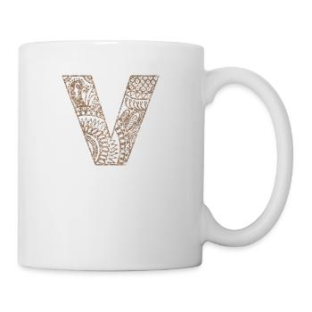 Floral Mandala Monogram V| Mandala Monogram V - Coffee/Tea Mug - white - Right