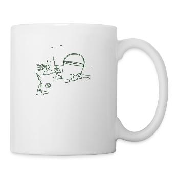 Beach vacation holiday with bucket, spade and sand - Coffee/Tea Mug - white - Right