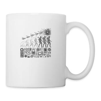 Tech Evolution: Futuristic Black & White Outlines - Coffee/Tea Mug - white - Right