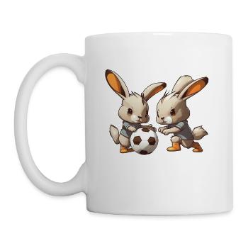 Bunnies playing football soccer cute bunny ball - Coffee/Tea Mug - white - Left