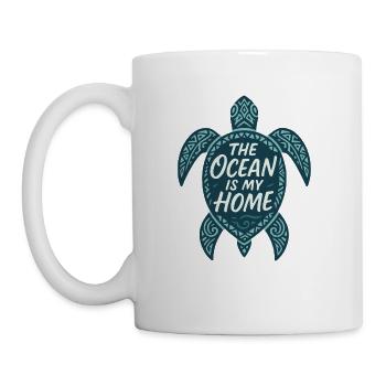 The Ocean Is My Home | Tribal Turtle Ocean Design - Coffee/Tea Mug - white - Left