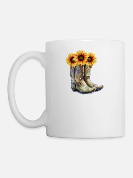 Cowboy Boots and Sunflowers - Coffee/Tea Mug - white