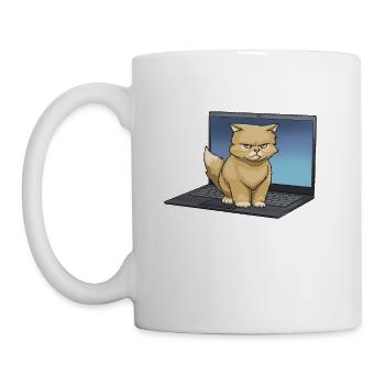 Grumpy Cat On Laptop - Coffee/Tea Mug - white - Left