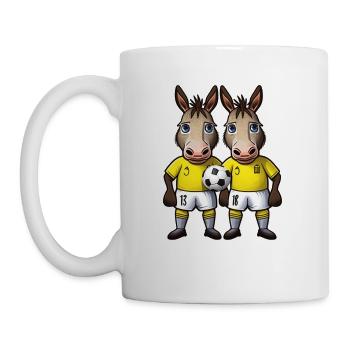 Donkeys playing football soccer cute donkey ball - Coffee/Tea Mug - white - Left