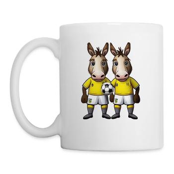 Donkeys playing football soccer cute donkey ball - Coffee/Tea Mug - white - Left