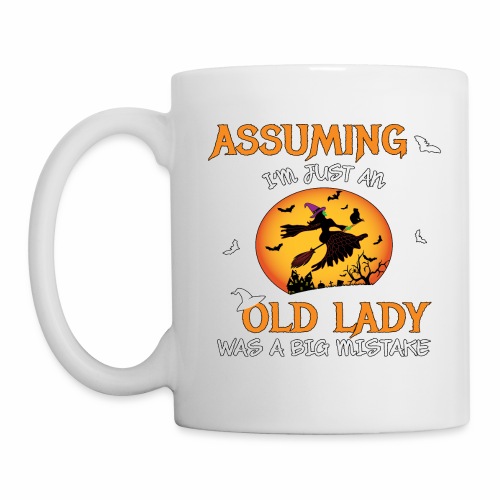 Old Lady Witch Broomstick Black Cat Bats Spider. - Coffee/Tea Mug