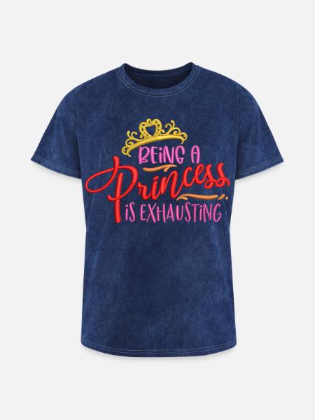 Princess Exhaustion Crown Embroidered Effect - Washed Unisex T-Shirt - mineral navy