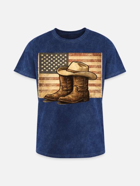 Rustic Rodeo Patriot Western Americana - Washed Unisex T-Shirt - mineral navy