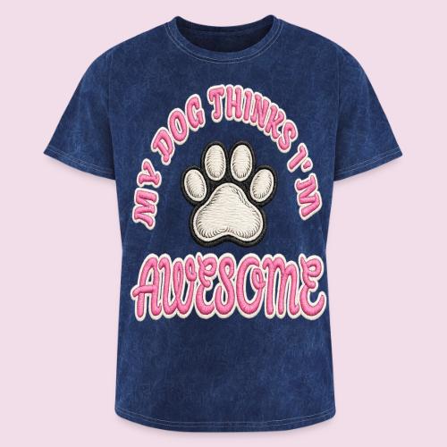 My Dog Thinks I’m Awesome Faux Embroidery - Washed Unisex T-Shirt