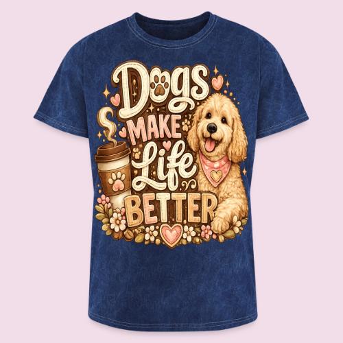 Dogs Make Life Better | Faux Embroidery Style - Washed Unisex T-Shirt