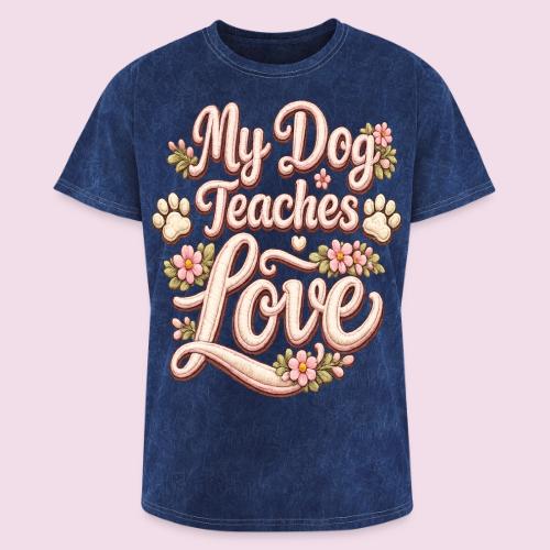 My Dog Teaches Love Faux Embroidery Style - Washed Unisex T-Shirt