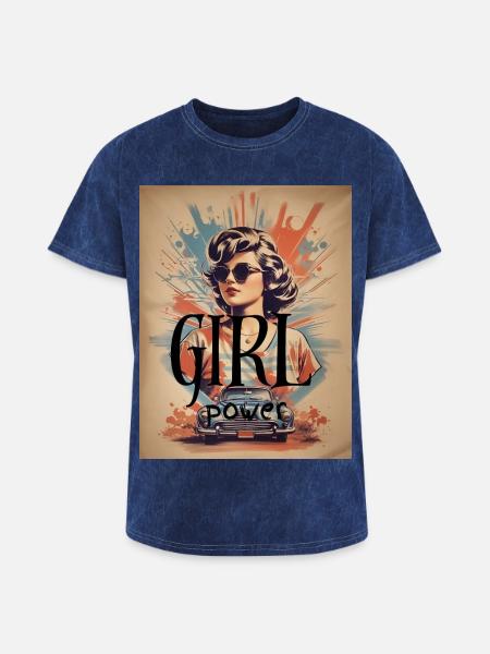 GIRL Power Retro Ride - Washed Unisex T-Shirt - mineral navy