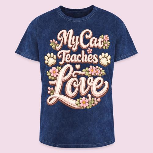 My Cat Teaches Love Faux Embroidery Style - Washed Unisex T-Shirt