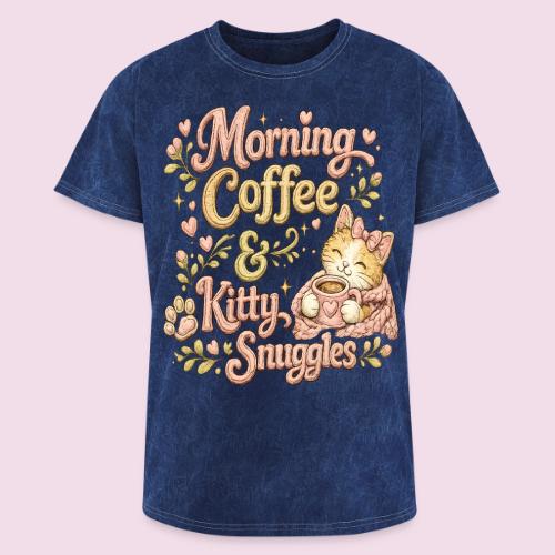 Morning Coffee & Kitty Snuggles Faux Stitched - Washed Unisex T-Shirt