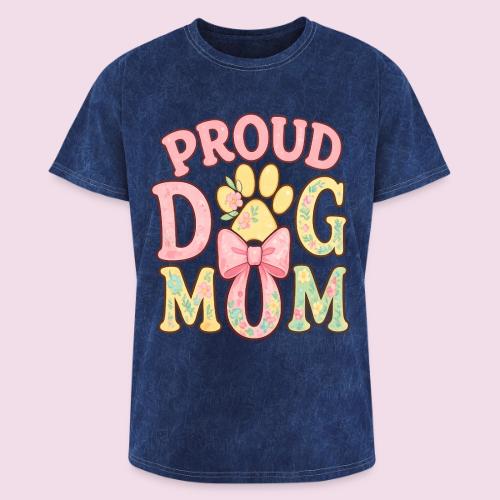 Proud Dog Mom Floral Paw Bow - Washed Unisex T-Shirt