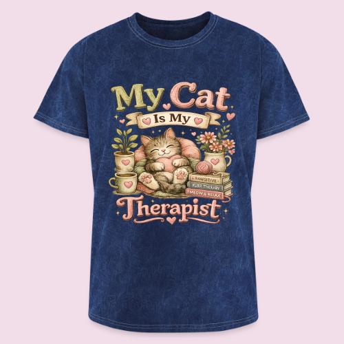 Flux Faux Embroidery My Cat Is My Therapist Design - Washed Unisex T-Shirt