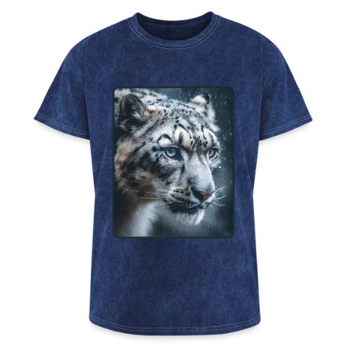 Snow Leopard Blue Eyes Design - Washed Unisex T-Shirt