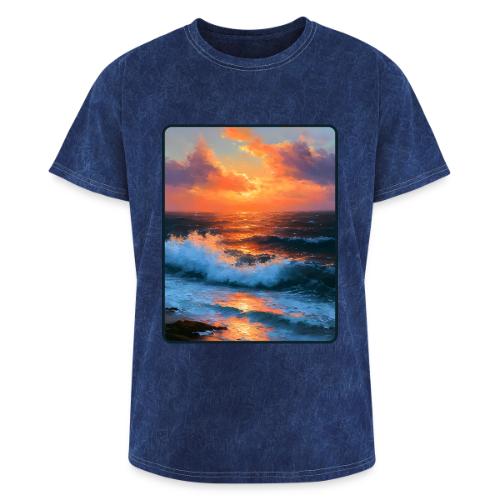 Sunset Storm Waves Oil Painting - Washed Unisex T-Shirt
