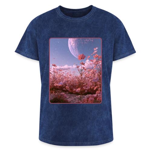 Cosmic Moon & Cosmos Flowers Art - Washed Unisex T-Shirt