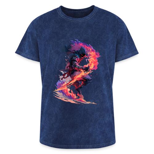 Flaming Ninja Warrior Fantasy Design - Washed Unisex T-Shirt