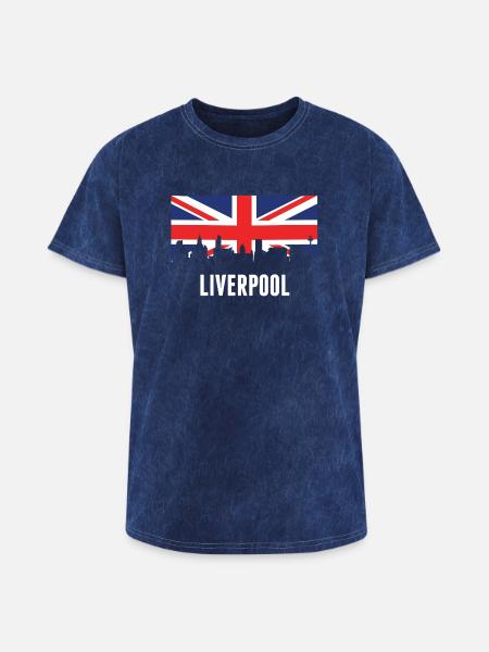 British Flag Liverpool Skyline - Washed Unisex T-Shirt - mineral navy