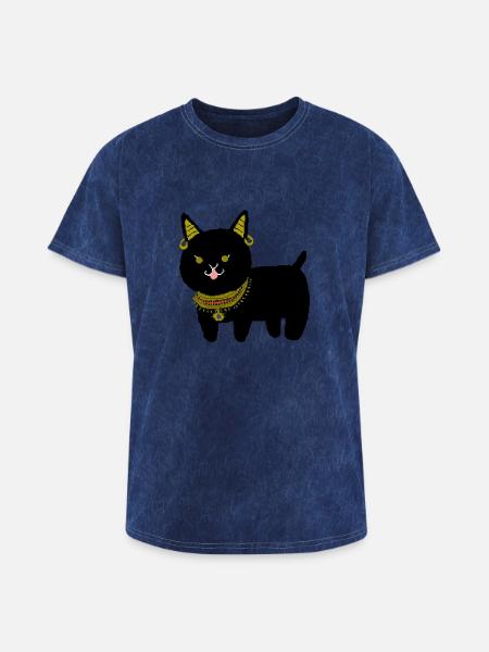 The Guardian Cat - Washed Unisex T-Shirt - mineral navy